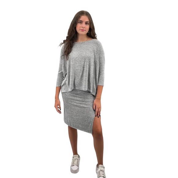 GAP Matching Skirt Set Comfy Jersey Oversized Top Below the Knee Skirt Gray XS/M - Picture 2 of 10